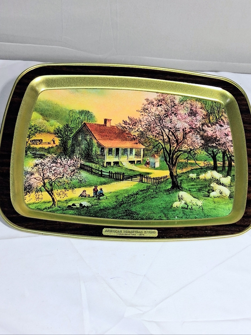 Currier & Ives Vintage Cottagecore "American Homestead 1868" 1 Of 4 Serving Tray